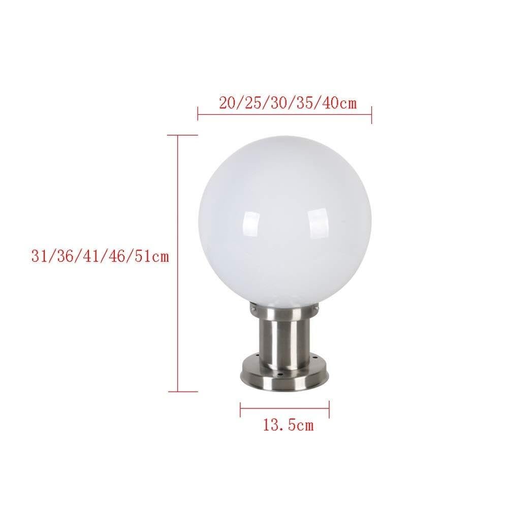 Lampa Słupki Nowoczesna Lampa Zewnętrzna Globe Kolumna Ze Stali Nierdzewnej Biały Klosz Akrylowy Lampy Słupkowe Wodoodporne E27 Zewnątrz i Drogę(25 * 36cm)