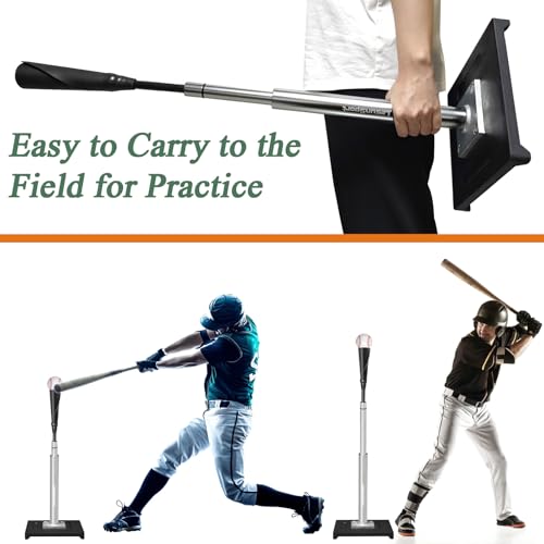 LesunSport Portable Baseball Batting Tee, Adjustable from 24-46 inches, Heavy-Duty Metal Base, Batting Tee with Rubber Top for Baseball, Softball, T-Ball, Easy Assembly Baseball Tees for Hitting