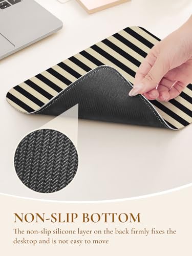 Image of Square Cute Striped Mouse Pad with Stitched Edge, Premium Waterproof Cloth Aesthetic Small Stripe Mouse Mat, Non-Slip Rubber Base Funny Mousepad Desk Accessories,Striped Black Grey