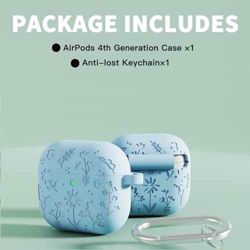 Image of New Engraved Soft Silicone Case Compatible with Apple AirPods 4 Generation (2024) with Keychain, Full 360 Protection Dust-Proof Shockproof Case Cover (Cover Only) (Sky Blue)