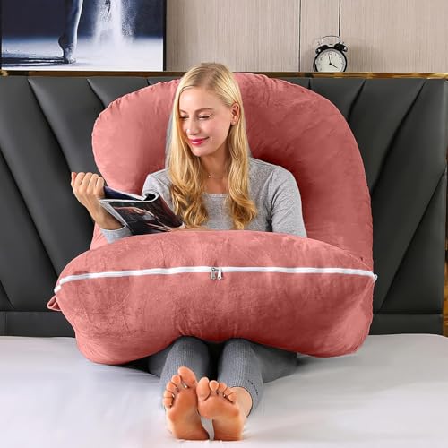 Image of G-Shaped Sleeping Pregnancy Pillow| Removable Velvet Covers| PregnoCare Fibres| Maternity, Nursing| Full Body Soft-Support Bump, Head, Back, Shoulder, Hips, Legs and Belly (Rose Gold)