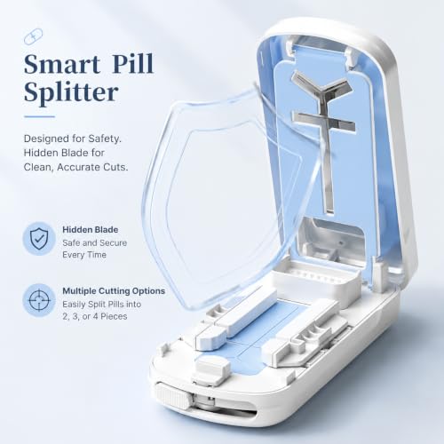 Image of Pill Cutter | Pill Splitter for Small or Large Pills | Design in The USA| Cuts Vitamins |- Adjustable Splitter Easy to Clean, Safe for Seniors, Kids, Pets (Beige)