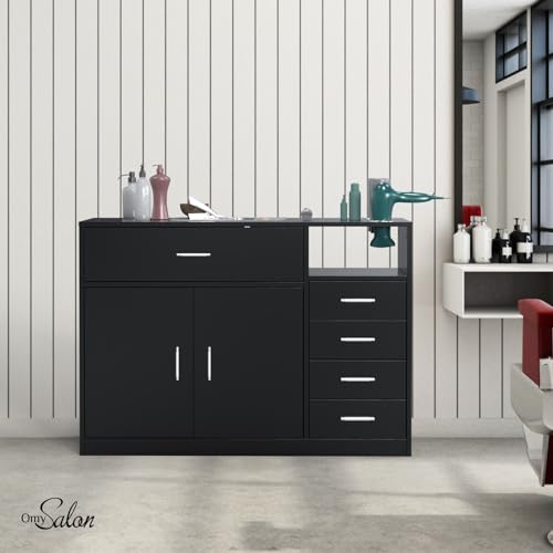 Salon-Station-Free-Standing-Cabinet-Barber-Hair-Styling-Stations-Beauty-Dresser-Spa-Bathroom-Equipment-with-5-Drawers-1-Storage-Cabinet-3-Hair-Dryer-Holders-Black