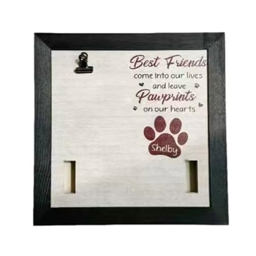 Ruarby Marco de fotos conmemorativo de perros y gatos, 22,8 x 22,8 cm, conserva la memoria con clip para el cuello, soporte para fotos, madera, decoración de escritorio, recuerdo de mascotas