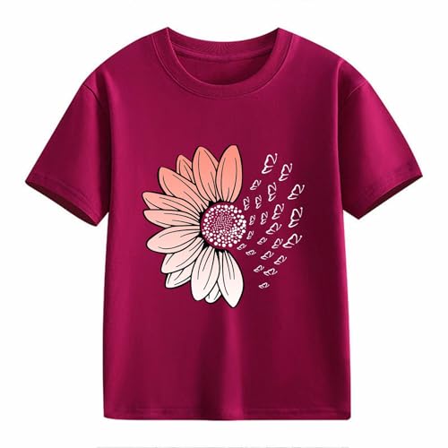 Girls Loose Fit Sunflower Graphic T Shirts Short Sleeve Crewneck Cute Pattern Printed Tops Kids (B-Wine, 10-11 Years)2