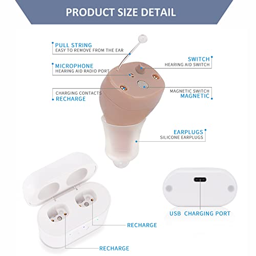 Meling Rechargeable Hearing Amplifier Wireless Invisible Hearing Aid For Adults Seniors, C600 Noise Cancelling Personal Hearing Aid,With Magnetic Contact Charging Box,Pair #TOP1
