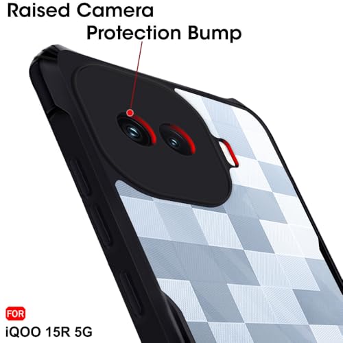 Image of TheGiftKart for iQOO 15R Case | Shockproof Design | Transparent Crystal Clear Back | 360 Degree Protection | iQOO 15R Back Cover (PC & TPU, Black Bumper)