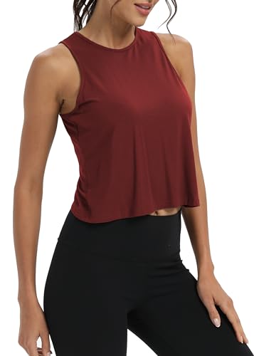 Image of Mippo Workout Tops for Women Cropped Open Back Sleeveless Tank Tops Athletic Gym Yoga Shirts Loose Fit