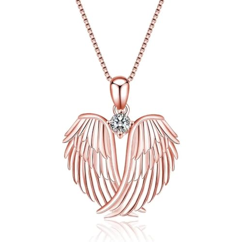 LYGXWJFC Collar de alas de ángel de Plata de Ley 925, Collar con Colgante de alas de ángel de la Guarda, Collar de Piedra Natal para Mujeres y niñas, Regalos de joyería de Navidad, Colgante de ángel