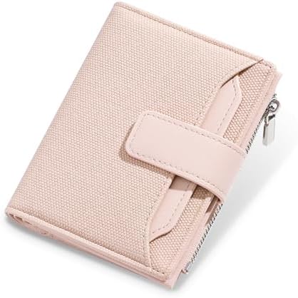Wallet Women Small Bifold Leather Female Wallet Woven Embossing Girls Ladies Mini Purse with 18 Card Slots + 1 Zipper Coin Pocket + 1 Cash Slot (Light Pink)