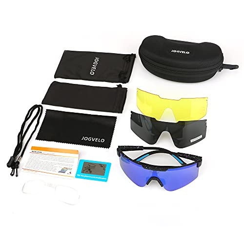 Jogvelo Polarized Sports Sunglasses, Cycling Glasses, Baseball Sunglasses With 3 Interchangeable Lens Uv400 For Men Women Youth Baseball Running Driving Golf, Black&Blue #TOP6