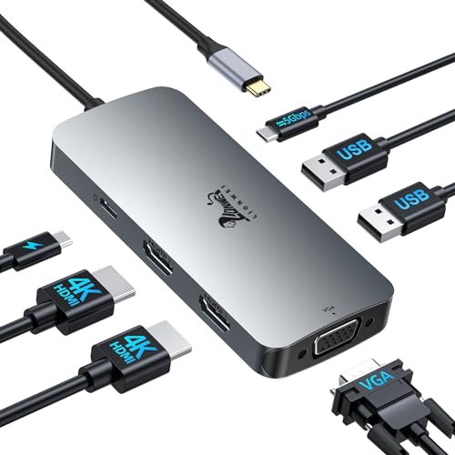 USB C Docking Station Dual Monitor LIONWEI Laptop Docking Station with Dual 4K HDMI VGA 100W PD 3 USB USB C Hub Multiport Adapter for Dell Lenovo HP Surface
