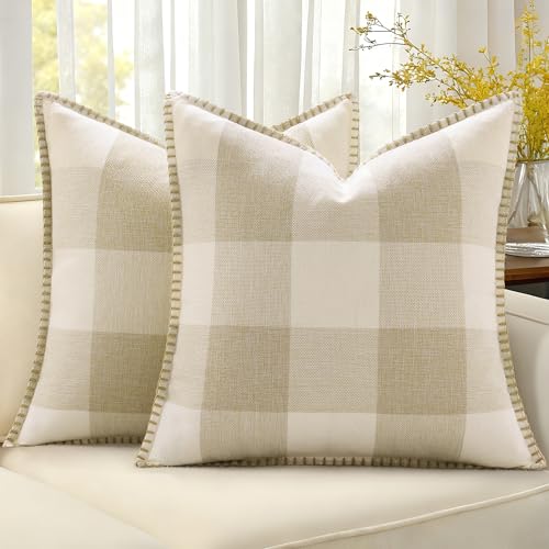 decorUhome Spring Buffalo Plaid Check Throw Pillow Covers 20x20 Set