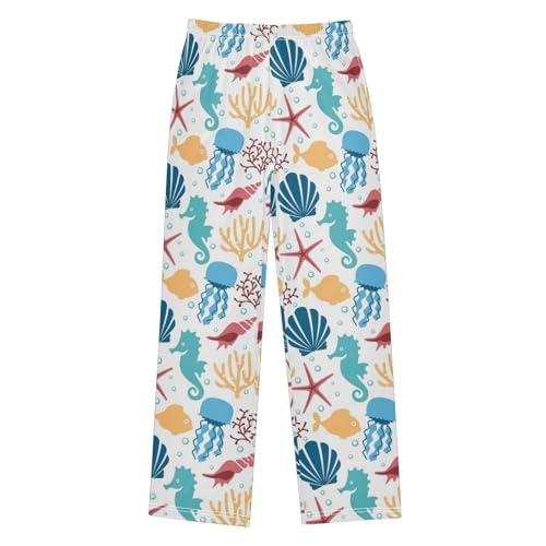 ZZXXB Jellyfish Coral Seahorse Boys Long Pants Soft Trousers Elastic Waist Kids Lounge Bottoms with Pockets S-XL