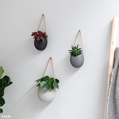Kazai. Wall Planters -Ellie- | Hanging Ceramic Plant Pots 3 Pieces | Wall Decoration For Indoors, Balcony And Garden | Grey (Matte) #TOP6