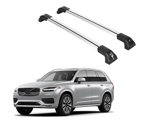 ERKUL Heavy Duty 220lbs Roof Rack Cross Bars for Volvo XC90 2016-2026 | Solid Metal Mounts | Aluminum Crossbars with Anti Theft Lock for Rooftop - Compatible with Flush Rails - Silver
