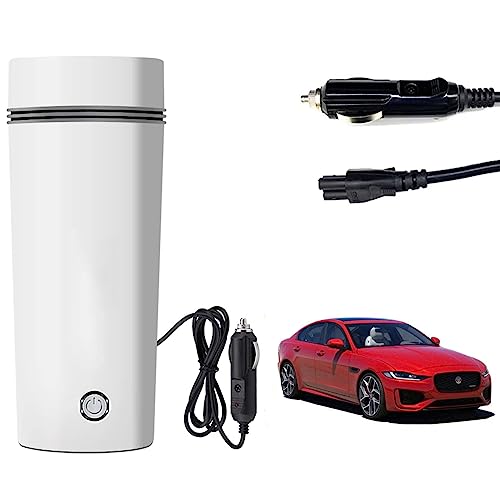 Image of Oshotto 12V Portable Electric Water Bottle for Hot Water Tea Coffee Kettle Mug Multipurpose Food Grade Fast Boil Auto Shut-off For Travel Camping, Road Trip Compatible with Jaguar XE (350ml) - White