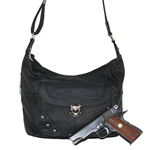 Roma Leathers Concealment Purse - Premium Cowhide Leather - Black - Studded - Dual Gun Entry - Adjustable Shoulder Strap - Designed in USA - 30 Day Manufacture Guarantee4
