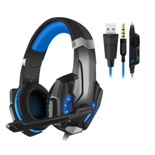 HOOLRZI Auriculares De Juego G9000 sobre Auriculares para La Oreja con Micrófono De Cancelación Ruido Y Luz Espuma Memoria Suave LED Micrófono Flexible