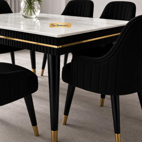 Image of Elara Modern Dining Table Set 8-Seater Wooden Dining Table Set | 1 Year Warranty | Nano Composite Marble Marble Top Table with 8 Chairs (Black)