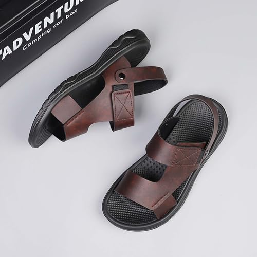 Men's leather oversized comfortable two-piece casual slippers, anti slip beach sandals3
