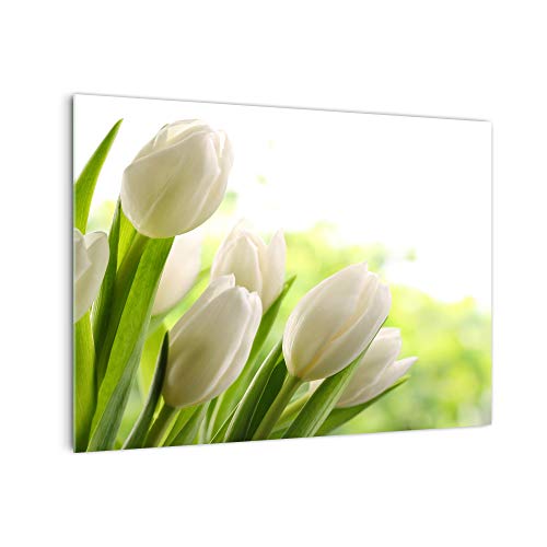 Küchenrückwand 'Weiße Blüten in Grün' in div. Größen, Glas-Rückwand, Wandpaneele, Spritzschutz & Fliesenspiegel