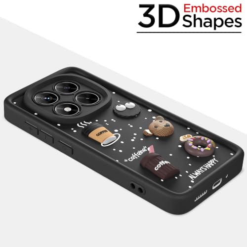 Image of Outlouders Back Cover for Redmi Note 14 Pro 5G | 3D Cartoon Bear Cute Fun Silicone Full Body Protection Bumper Case (Black)