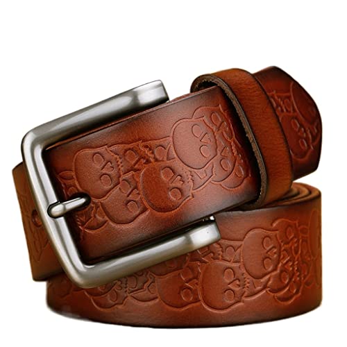 Men's Belt Leather Embossed Casual Leather Belt Men's Youth Pants with Pin Buckle Business