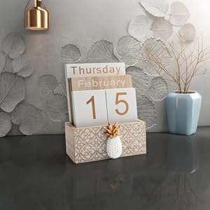 Notakiavintagewoodblockperpetualcalendarmonthweekdatedisplayforhomeofficedeskrusticdecorationbrownpineapple  Urban Country Home Decor Notakia vintage wood block perpetual calendar month week date display for home office desk rustic decoration brown pineapple  urban country home decor