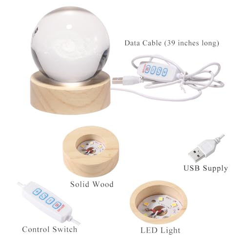 3D Moon Crystal Ball Lamp with Dimmable LED and Wooden Base, Night Light for Kids Teens Adults, Home Desk Office Bedroom Decor, Birthday Gift (2.4”/ 6cm) - Image 6