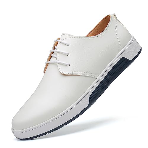 Men's Lace-up Casual Oxford Shoes,Fashion Hollow Breathable Leather Stitching Business Dress Shoes Comfortable Slip on Flat Sneakers