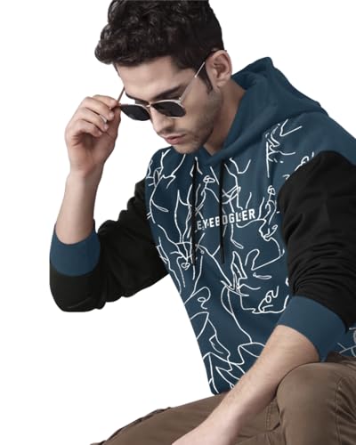Image of EYEBOGLER Men's Printed Cotton Blend Hooded Neck Full Sleeves Sweatshirt