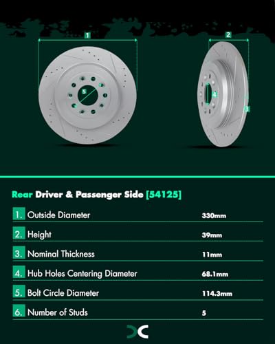 Image of SCITOO Rear Brake Kits Drill & Slotted Brakes Rotor Brakes Pads:D1377;54125 | Fit For Ford For Edge 2011-2012,For Explorer 2011-2019,For Flex 2009-2019,For Taurus 2010-2019