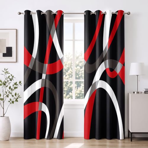 Image of weesire Black and Red Blackout Curtains, 52 x 84 Inch, Grommet, 2 Panels