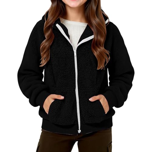 Girls Soft Fleece Jacket Coat Zip Up Hoodie Sweatshirt Winter Warm Sherpa Lined Jackets Windproof Outerwear With Pocket