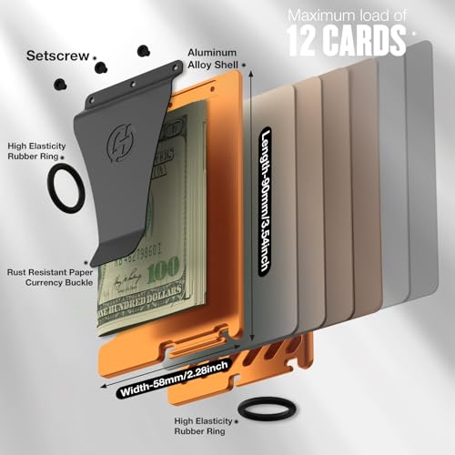 Image of Wallet for Men with Inner Key Coin Tray, Minimalist Card Holder with Money Clip, Slim Metal Front Pocket Wallet, RFID Blocking, Orange, PMLCO-02