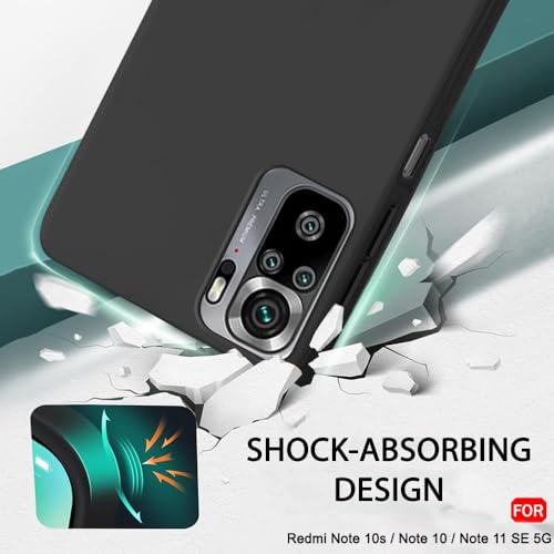Image of TheGiftKart Genuine Liquid Silicone Back Cover Case for Mi Redmi Note 10s / Note 10 / Note 11 SE | Soft Micro-Fibre Lining Inside | Camera Protection Bump | Shockproof Cover Case (Silicone, Black)