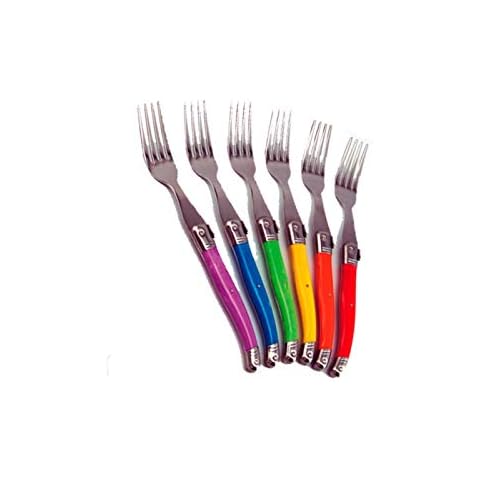 LAGUIOLE Ambiance 6 forks vibrant colors, trendy for everyday use. presented in their cardboard box set with display cover. ABS handle. Create atmosphere at your table Cover