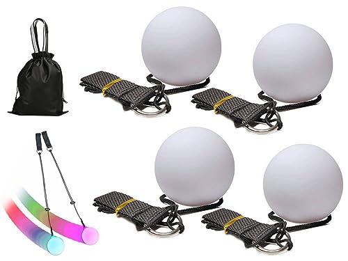 Abiyou 4 Piece LED Poi Balls, LED Poi Set, with Rainbow Colors and Strobe Effect, LED Juggling Balls, Soft LED Balls for Kids, with Bag,for Dancing,Light Show,Rave,for Beginners and Professionals