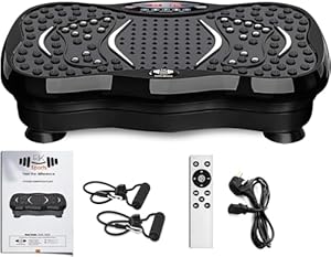 FK Sports Vibration Plate Exercise Machine, Vibration Fitness Trainer with Bluetooth Speaker, Remote, 99 Intensity Levels, 5 Programs, 2 Resistance Bands Speed Adjustable For Body Workout (Black)
