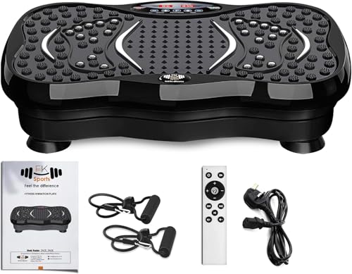 FK Sports Vibration Plate Exercise Machine - Vibration Fitness Trainer with 99 Intensity Levels, 5 Programs & 2 Resistance Bands - For Whole Body Workout - CE Certified (Black (OOS))