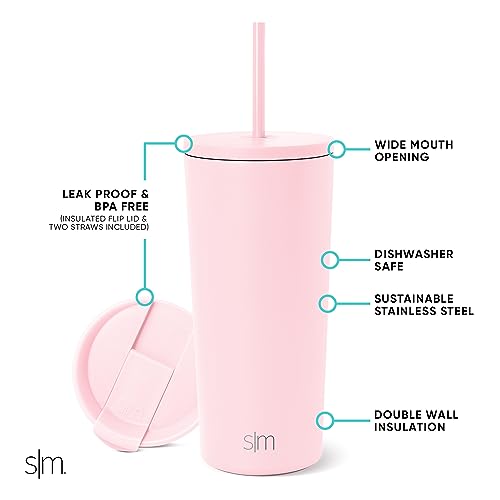 Image of Simple Modern Classic Tumbler with Straw Lid | Insulated Iced Coffee Cup Reusable Stainless Steel Water Bottle Travel Mug | Gifts for Women Men Her Him | 20oz | Blush