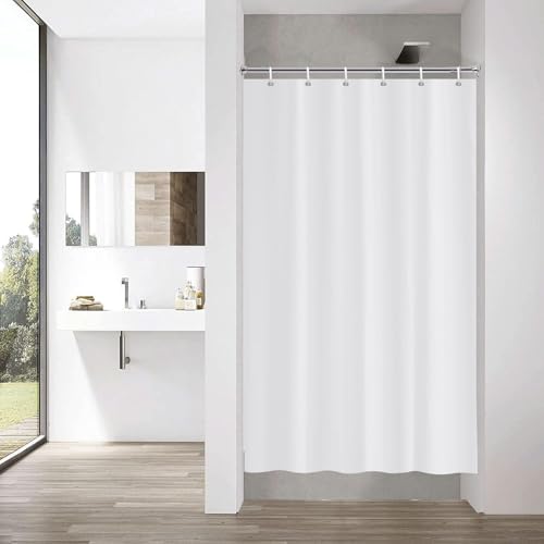 YISURE Cortina de ducha blanca fina textil 90 x 180, pequeña cortina de baño impermeable con ojales metálicos, ancho 90 x alto 180 cm