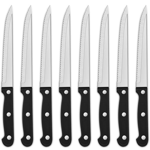 Comparison: Best Knife For Cutting Steaks 10 Dehov Sharp Serrated Steak Knives Set,Set Of 8 Stainless Steel Kitchen Knife Set,Dinner Knife For BBQ,Barbecue Steak Cutting Knife With Plastic Handle