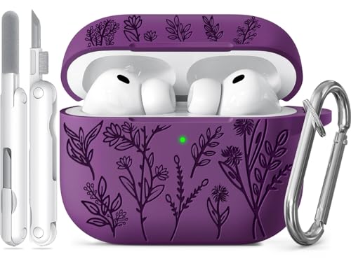 Image of Ekoonpft for Airpods Pro 3 Case, Flower Engraved Cases for Apple AirPods Pro 3rd Generation 2025, Soft Silicone Cover for Men Women Girly with Cleaning Kit & Keychain, Anti-Scratch, Shockproof