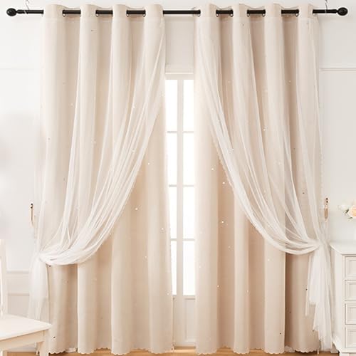 XCLOOZGL Rideau Double Couche Ajouré Personnalisé,Volet IntéGré En Tissu DéGradé à La Mode,Rideau Romantique En Dentelle,IdéAl Pour Le Salon Ou La...