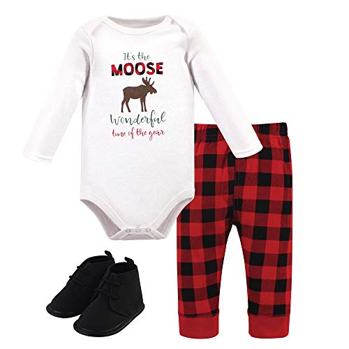 Image of Hudson Baby Unisex Baby Cotton Bodysuit, Pant and Shoe Set