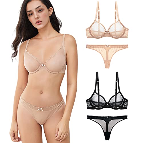 Varsbaby Mujer Ver-a través de Encaje Transparente Bra Everyday Conjuntos de lencería (ES:100B = EU:85B, Rojo Brillante) Cover