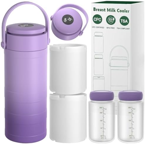 Portable Breast Milk Cooler with Touch Temperature Display, Milk Chiller with 2x9.5oz BPA-Free Bottles, 360° Cooling for 24 Hours & TSA Approved, Travel Breastmilk Storage for Work, Outdoor Moms
