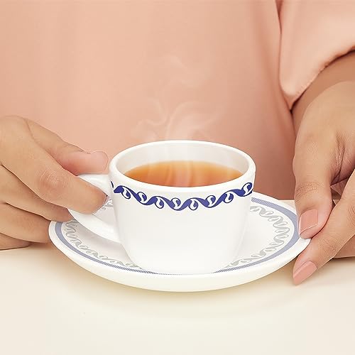 Image of Larah by BOROSIL Jazzblue Opalware Set - 6 x 140ml Cups and 6 Saucer (12 Pieces) | Microwave and Dishwasher Safe | Crockery Set Ideal for Tea, Coffee, and Casual Meals